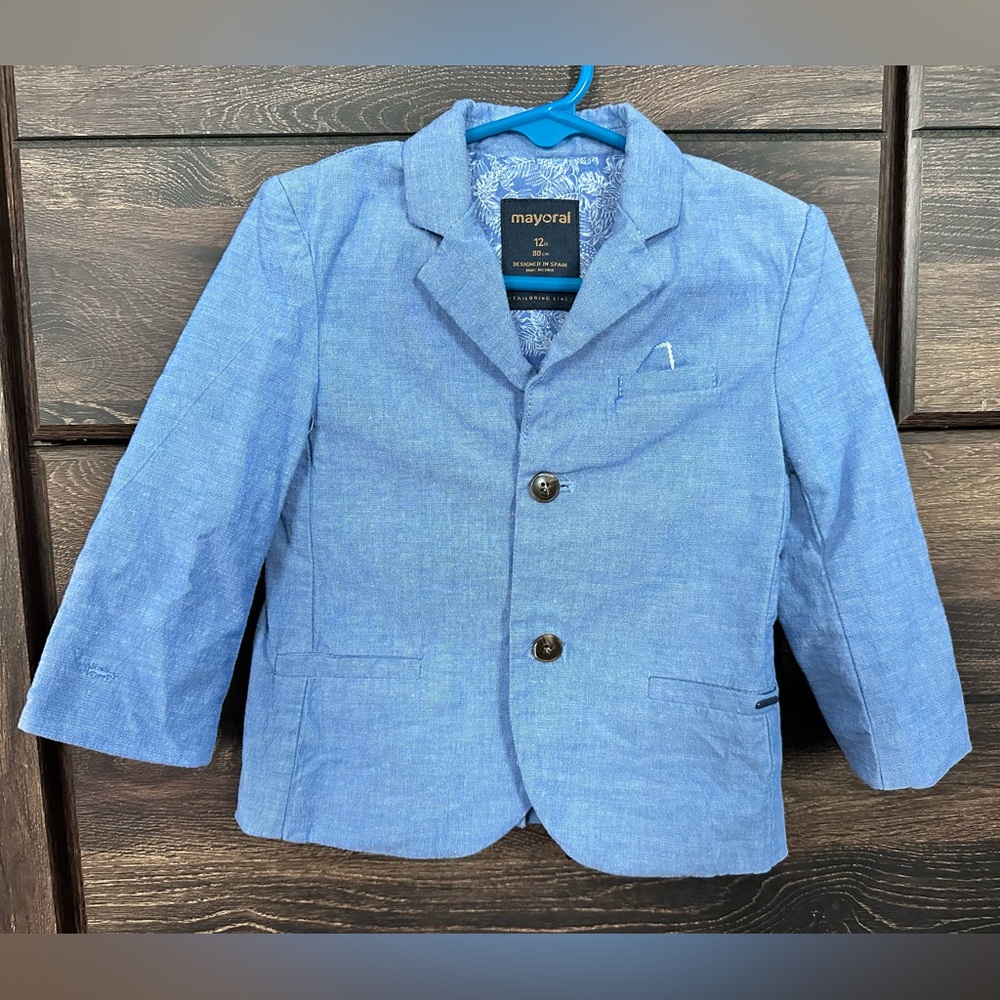 🐰 Mayoral Linen Blue 12m Blazer